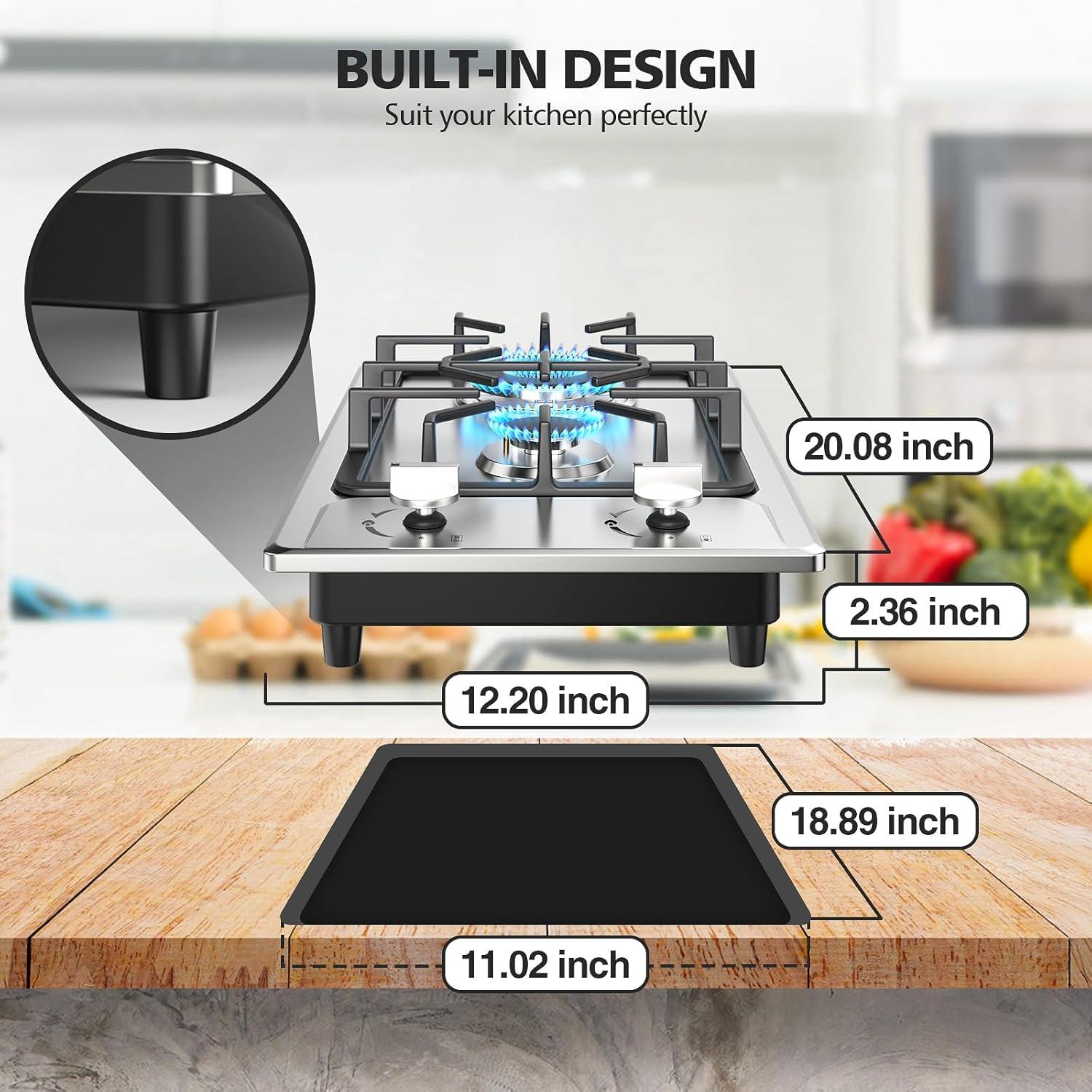 Stainless Steel 2 Burner Propane Gas Cooktop with Ceramic Surface