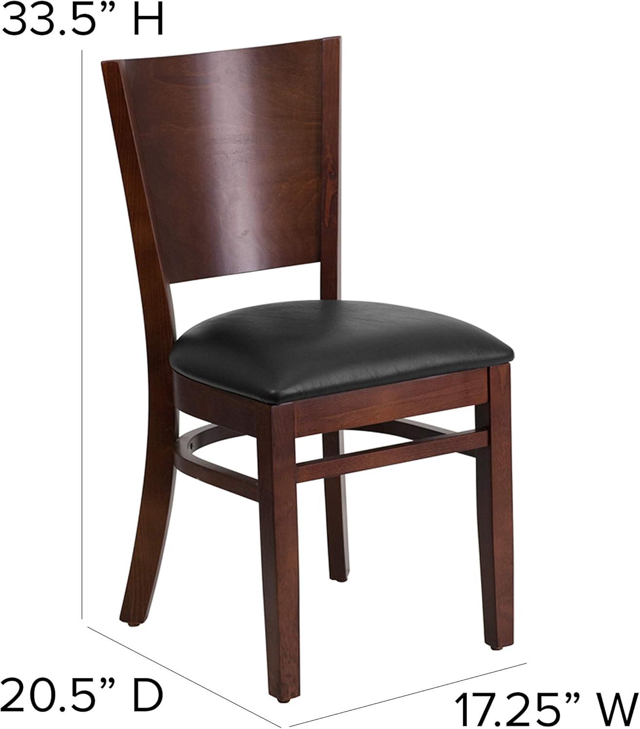 Flash Furniture Lacey Series Solid Back Walnut Wood Restaurant Chair - Black Vinyl Seat