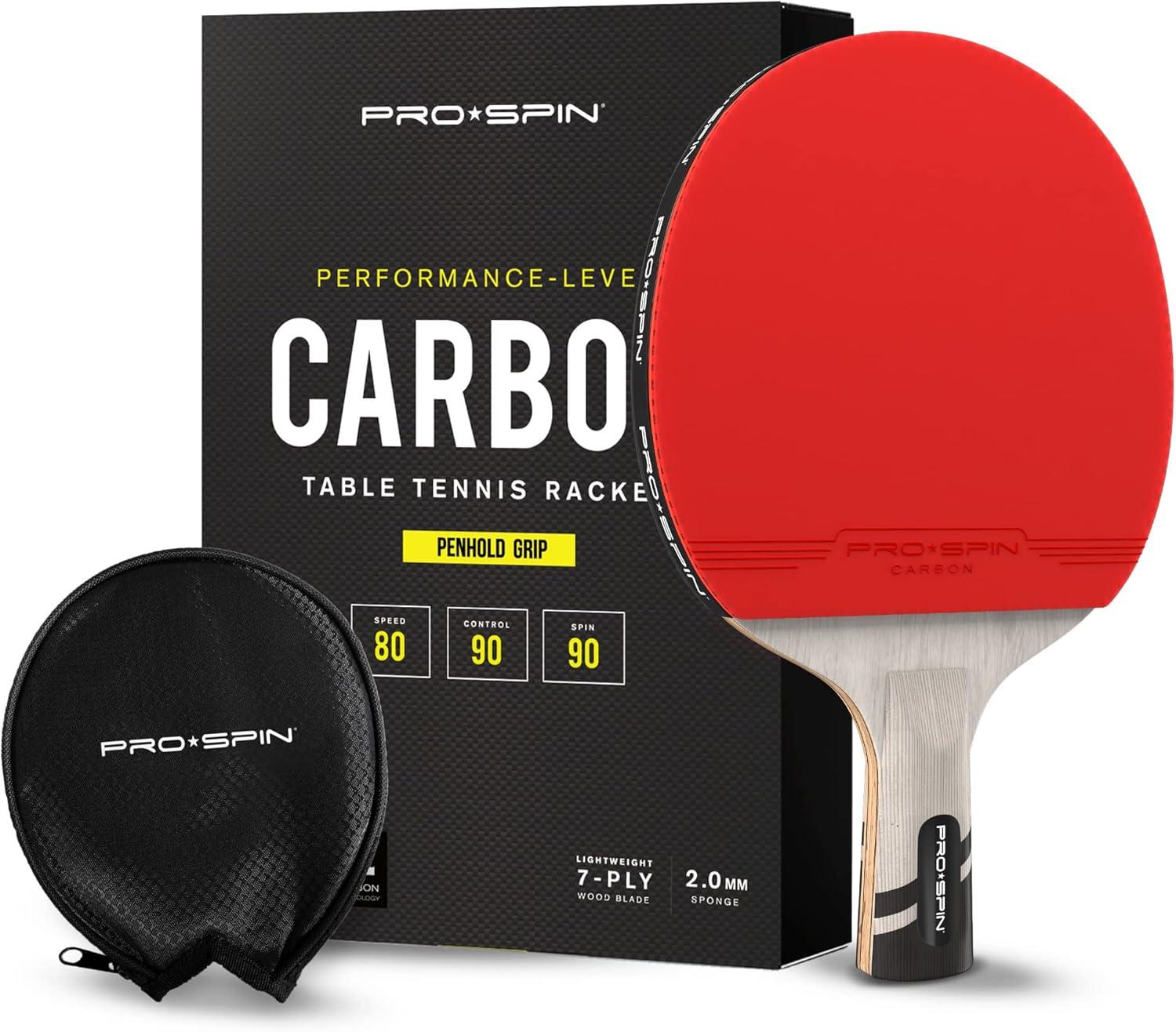 PRO-SPIN Carbon Fiber Penhold Grip Table Tennis Paddle with Case