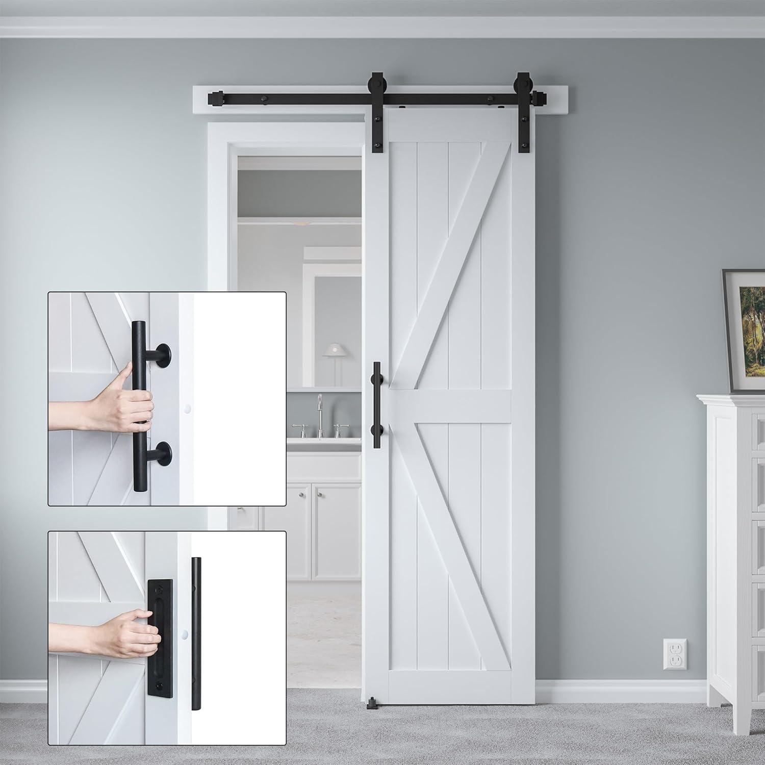 LDB_BUILDING Manufactured Paneled Wood Prefinished Barn Door with Installation Hardware Kit