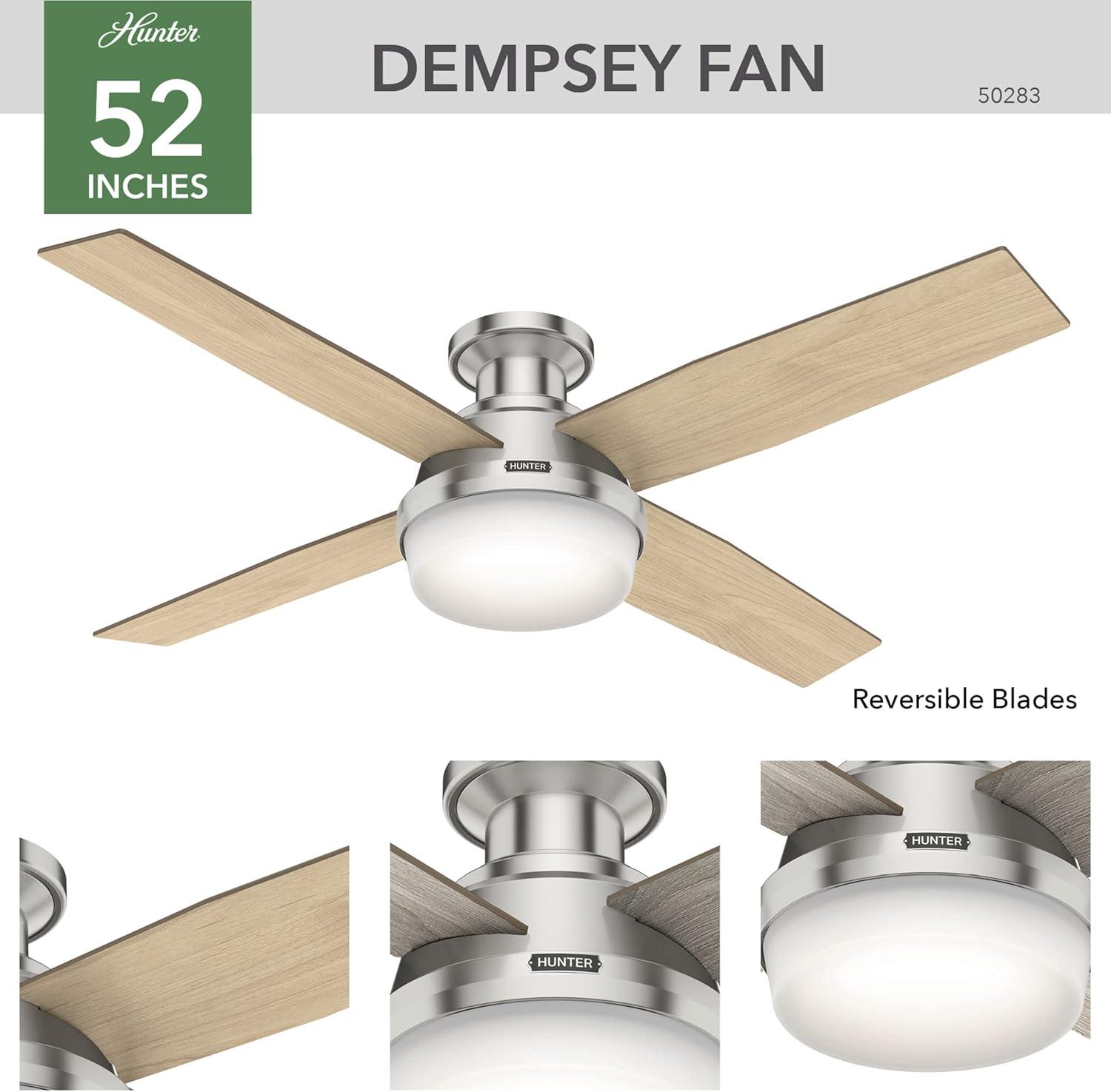 52" Dempsey Low Profile Ceiling Fan with Remote (Includes LED Light Bulb) - Hunter Fan