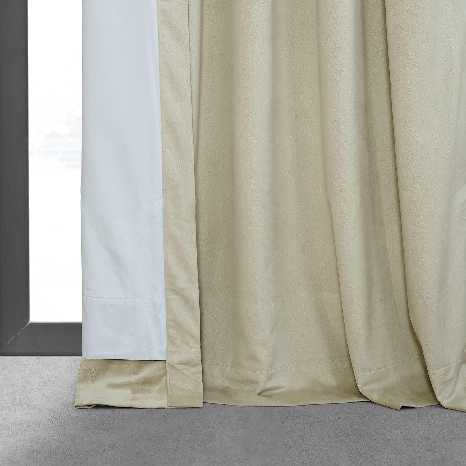 Cool Beige 25" x 108" Pleated Blackout Velvet Curtain