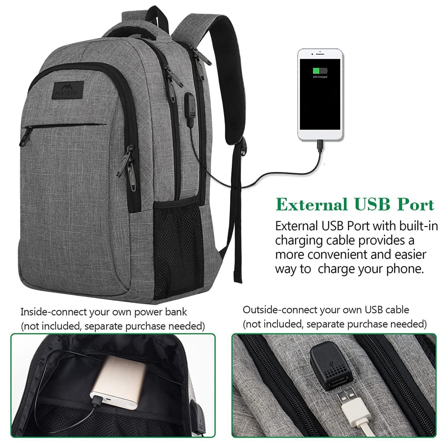 Gray Anti-Theft Water Resistant Laptop Backpack with USB Port