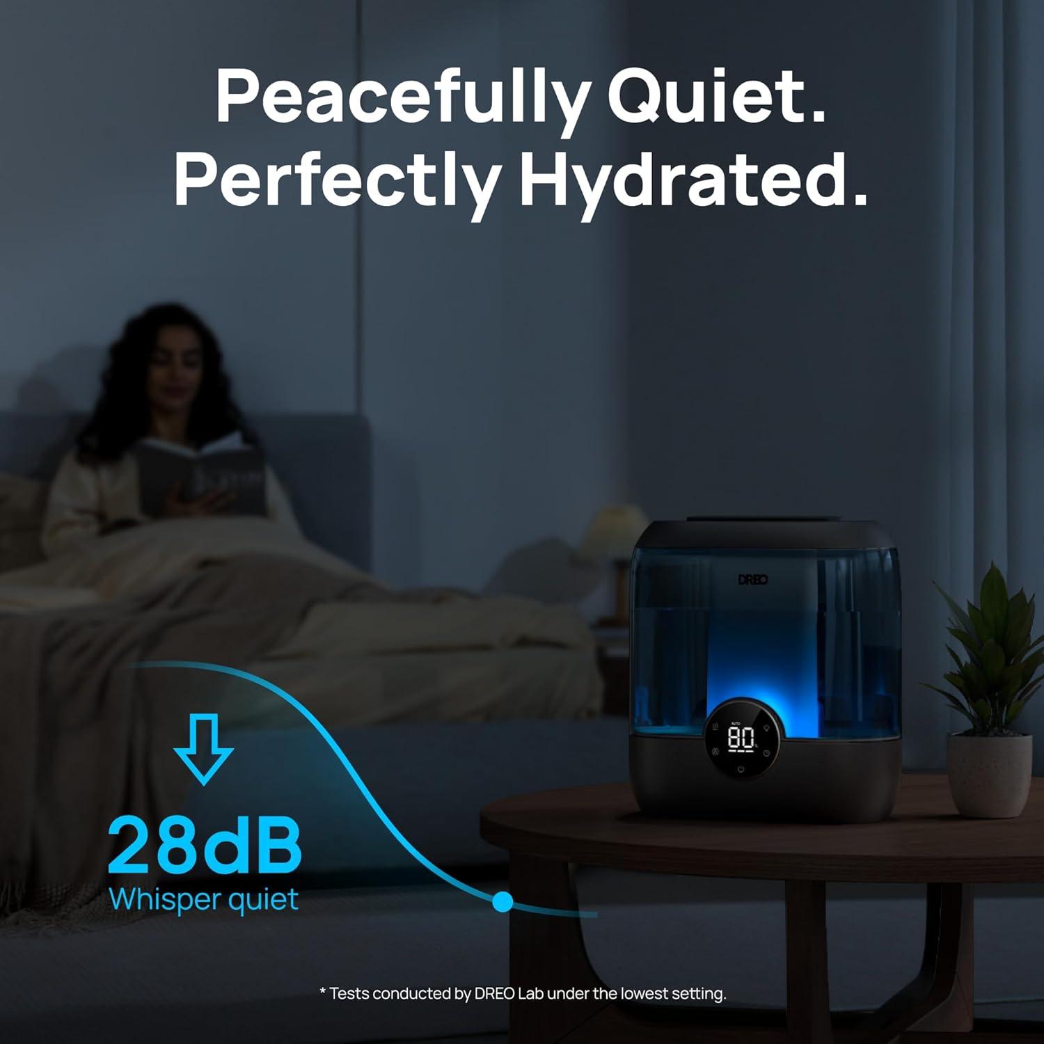 Dreo 6L Humidifiers for Bedroom, Quiet Supersized Cool Mist Ultrasonic Humidifier with Diffuser, 60 Hour Runtime for Home, Nursery, Plant, Black