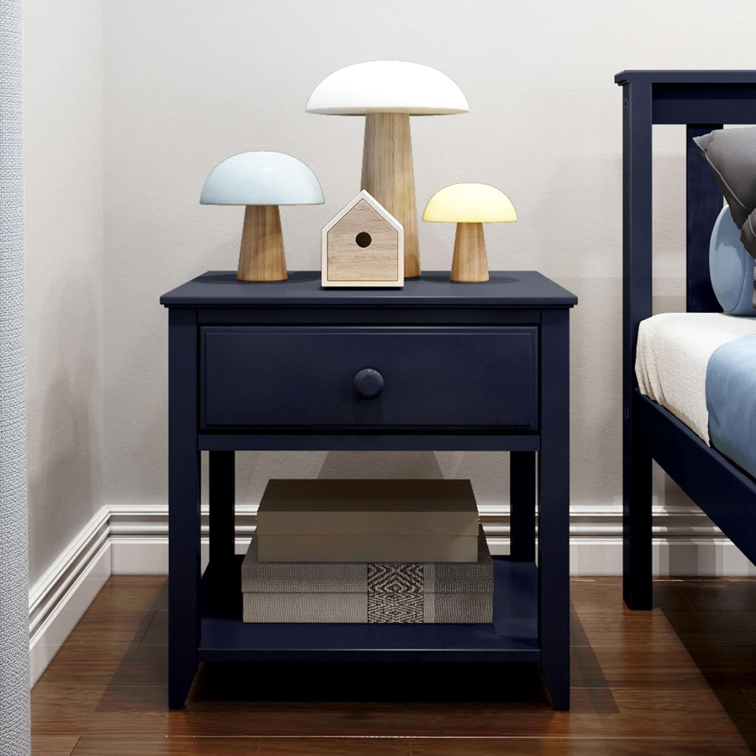 Max & Lily Nightstand with Storage Drawer, Small Solid Wood Bedside, Side Tables for Bedroom