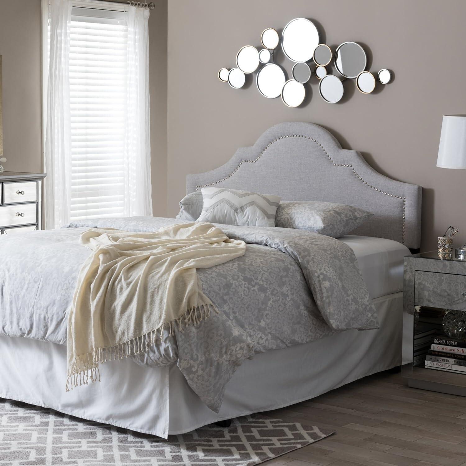 Twin Rita Modern And Contemporary Fabric Upholstered Headboard Grayish Beige - Baxton Studio: Silver Nailhead Trim, Rubberwood Frame