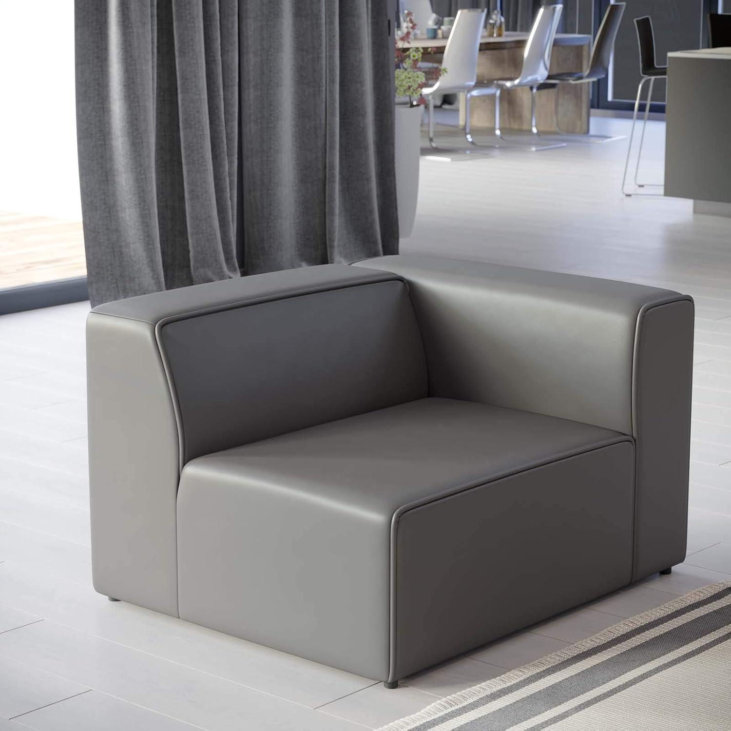 Mingle Vegan Leather Right Armchair Gray - Modway: Contemporary Modular Lounge Furniture, No Assembly Required