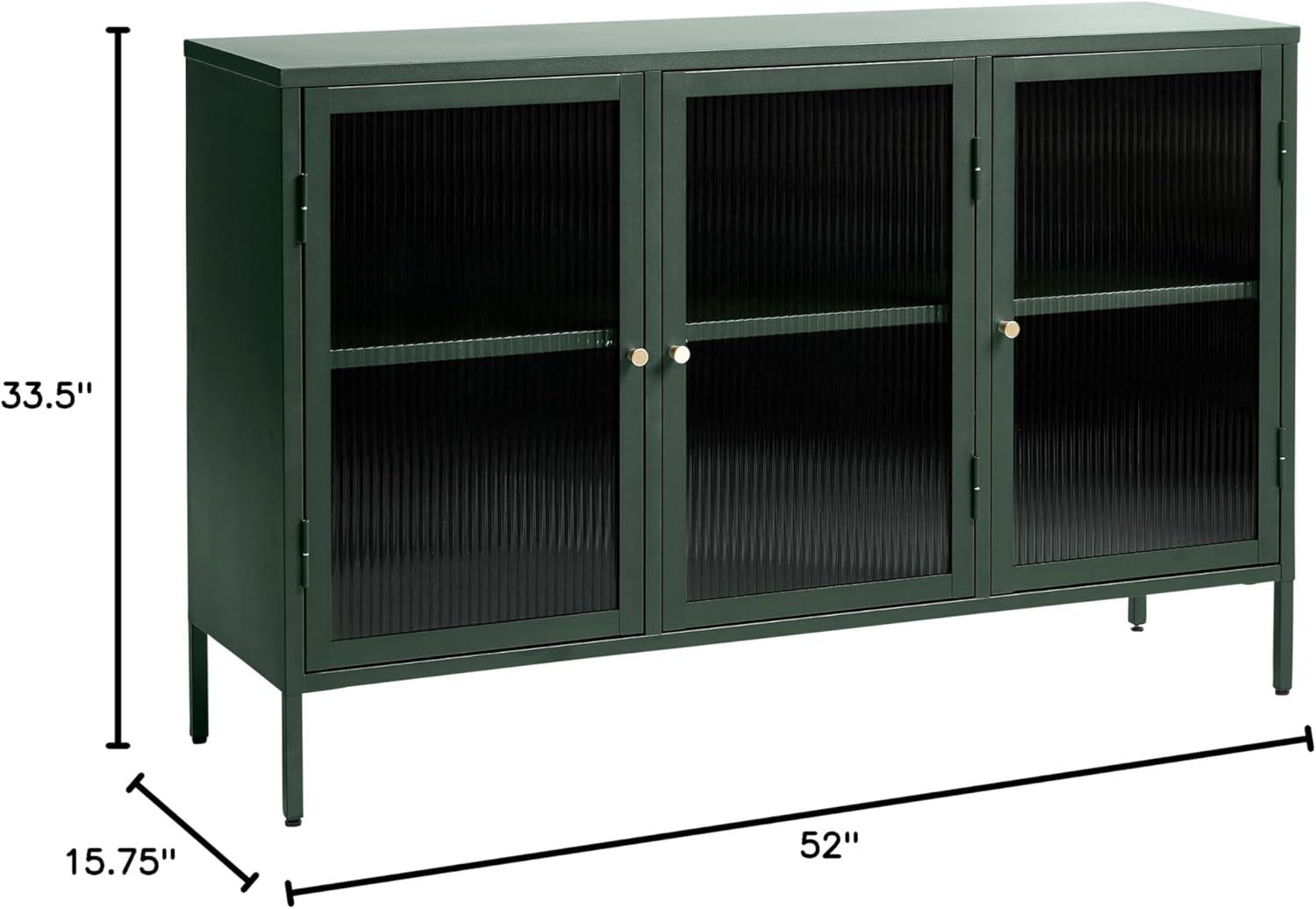 3-Door Contemporary Glass & Metal Sideboard in Green