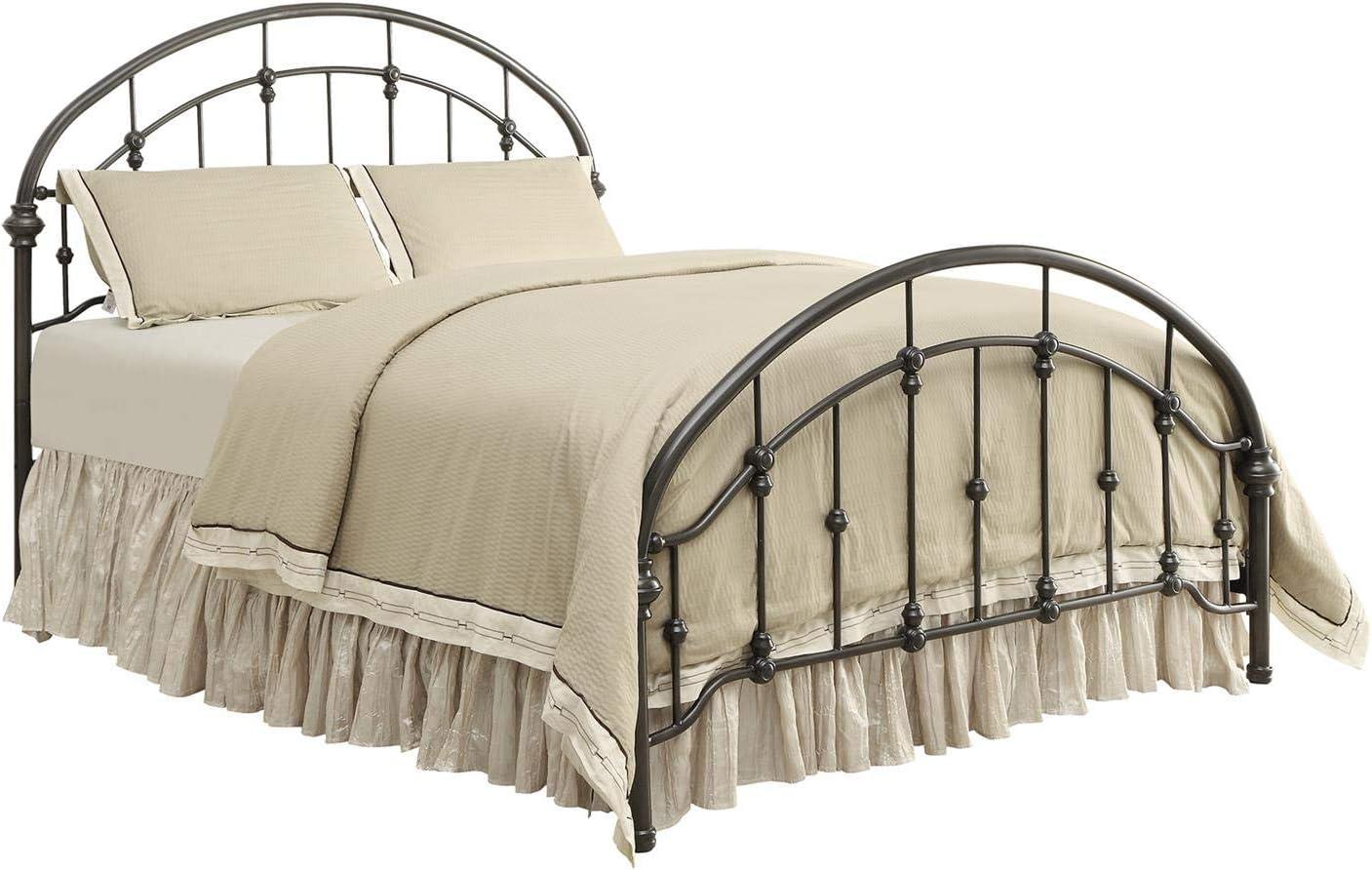 Dark Bronze Queen Metal Bed with Headboard and Box-spring