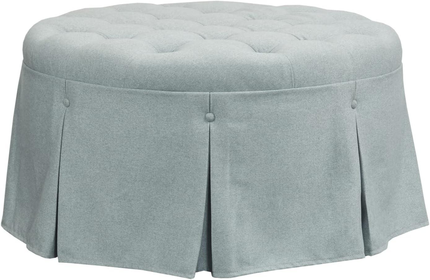 Terri Light Blue Tufted Round Cocktail Ottoman with Skirt