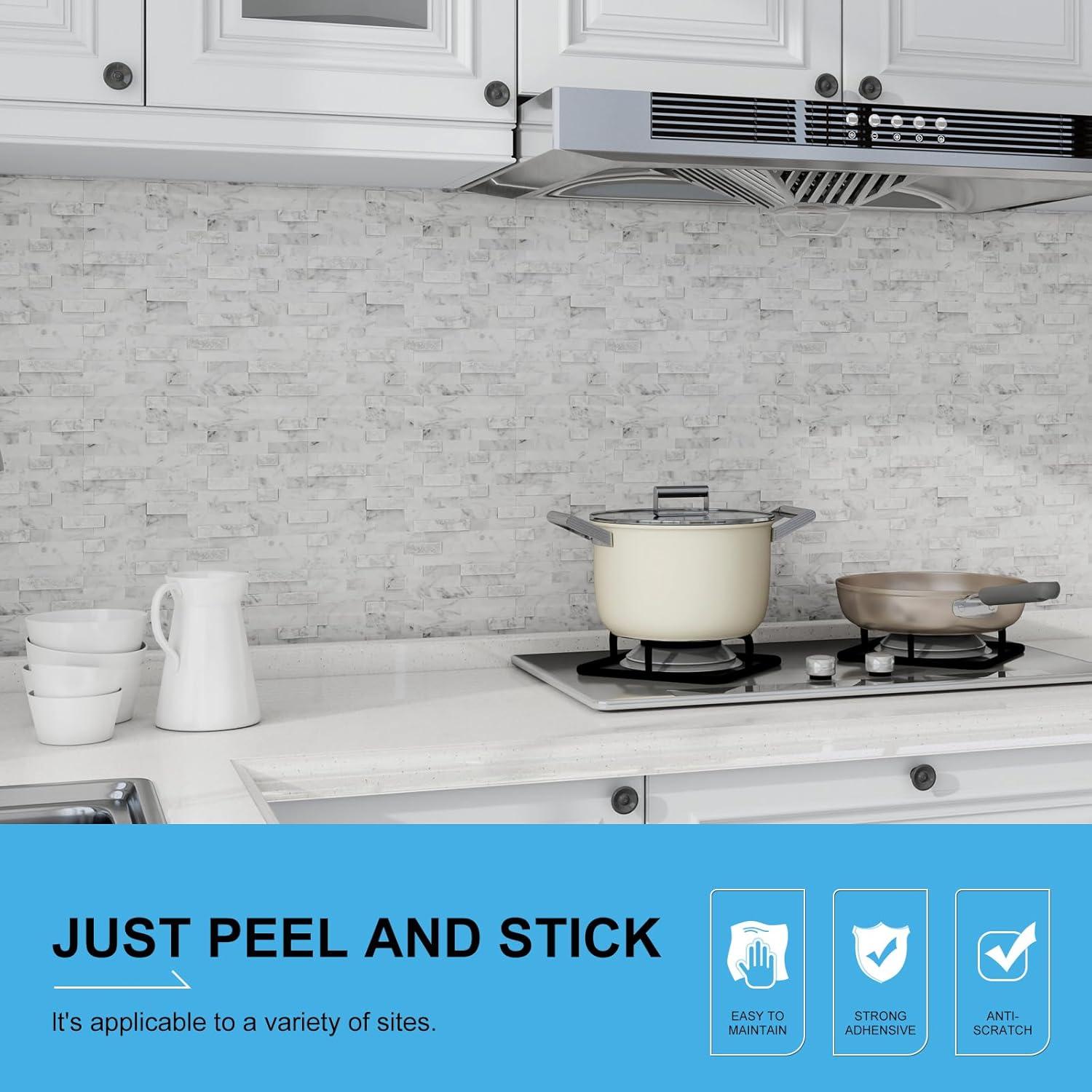 3D 11" x 12" Natural Stone Peel & Stick Mosaic Tile
