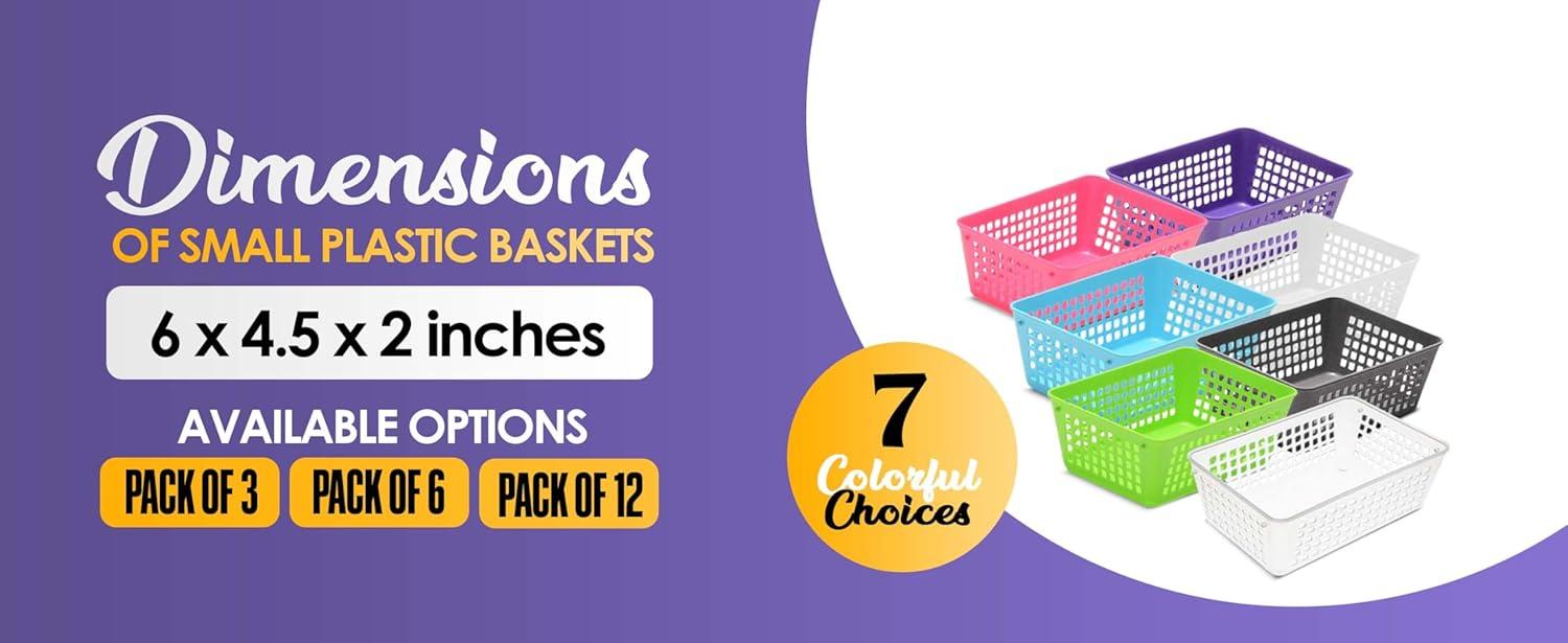 YBM Home Medium Plastic Storage Basket for Bathroom, 12 Pack, White 9 L x 6 W x 2.25 H