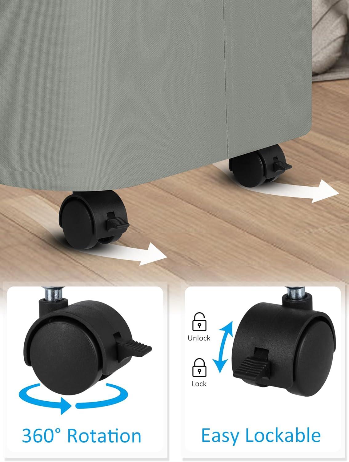 Hokku Designs Laundry Basket On Wheels With Lid And Removable Bag, Grey