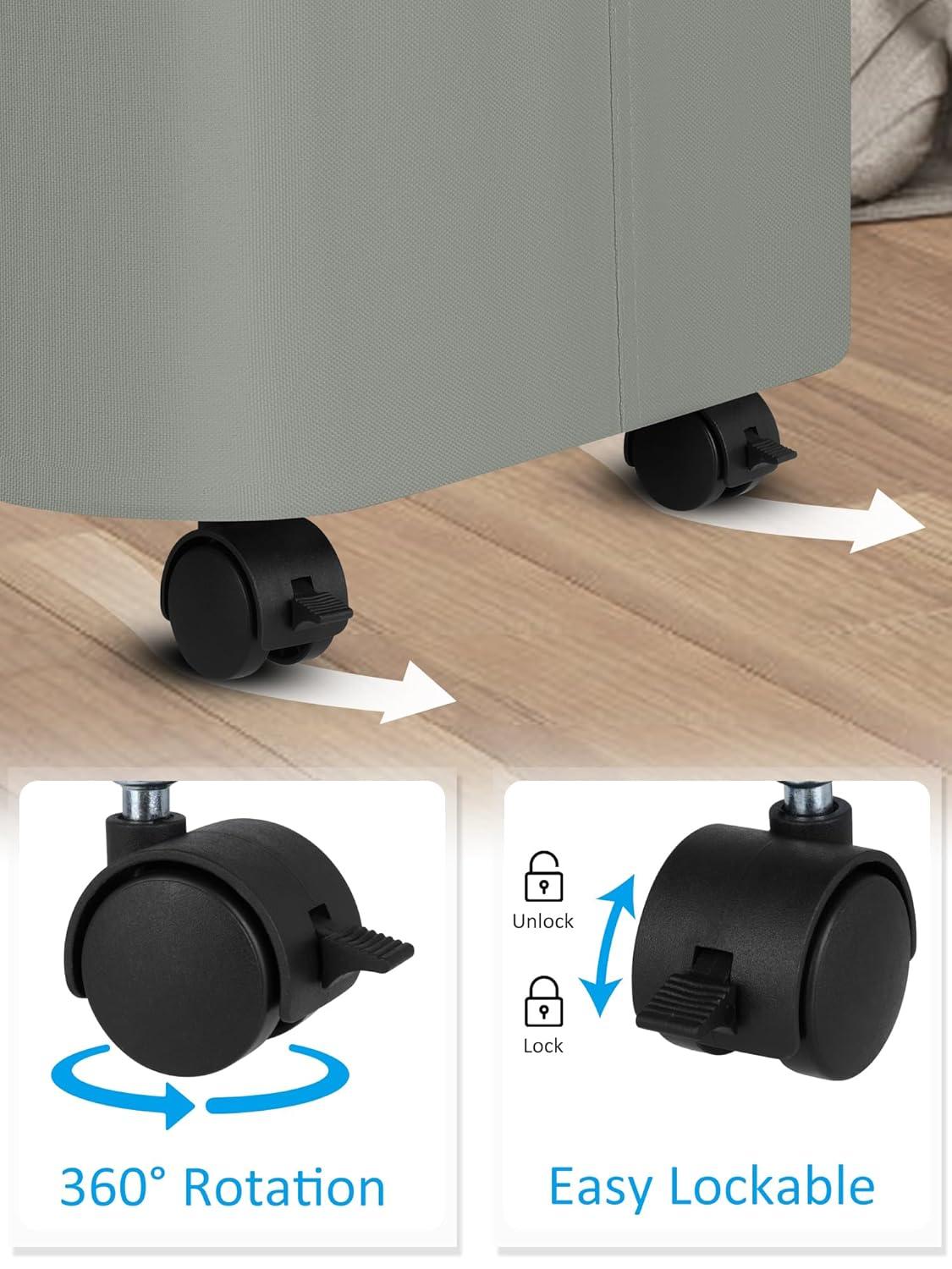 Hokku Designs Laundry Basket On Wheels With Lid And Removable Bag, Grey