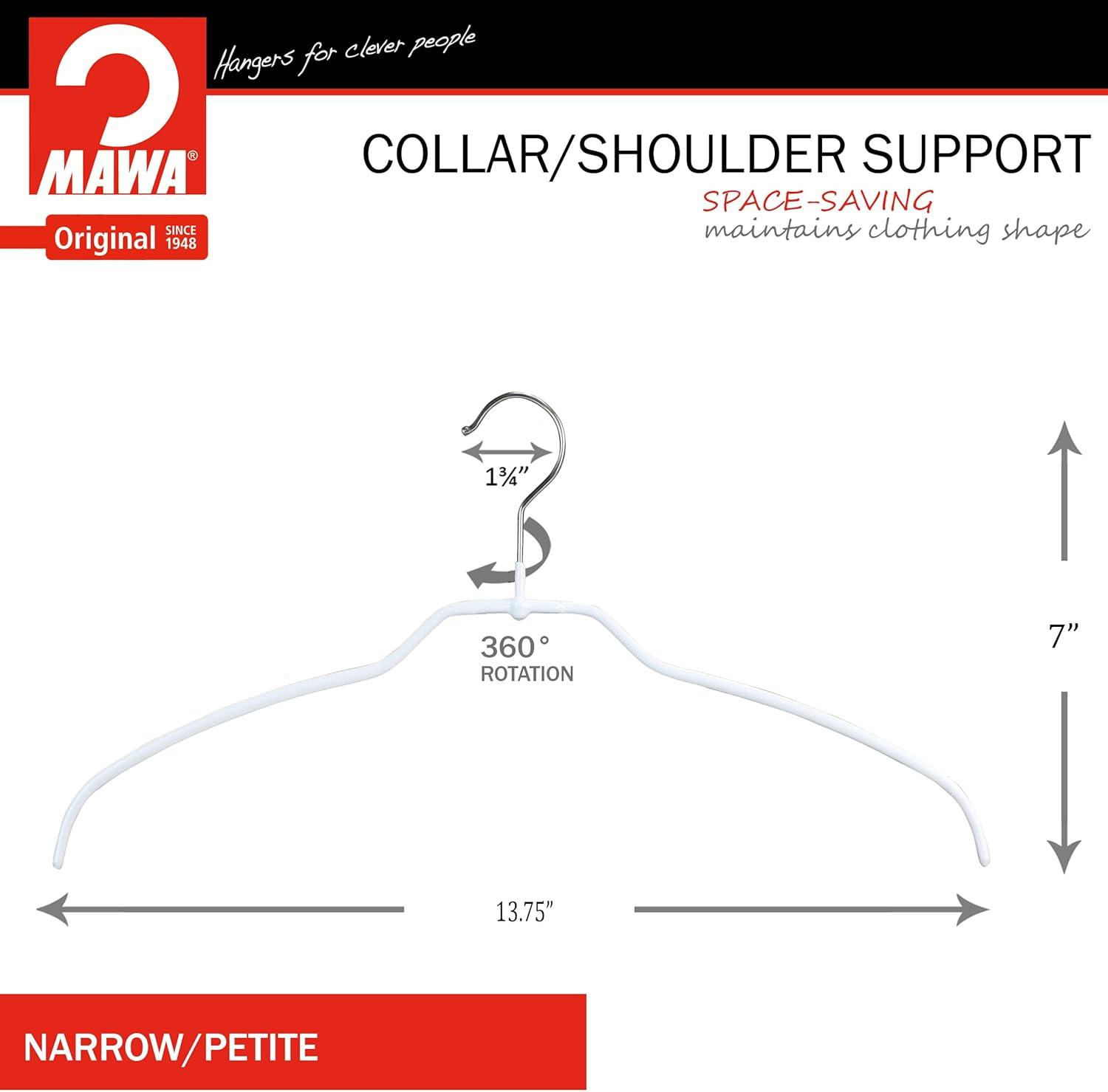 Mawa Mawa Silhouette Non-Slip Steel European Shirt/Coat Hanger, Ultra Thin And Narrow (Set of 20)