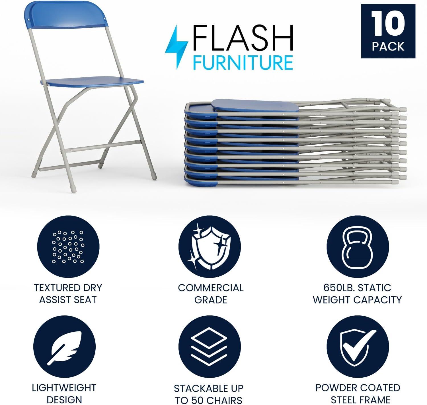 Flash Furniture Hercules Series Plastic Folding Chair - 10 Pack 650LB Weight Capacity