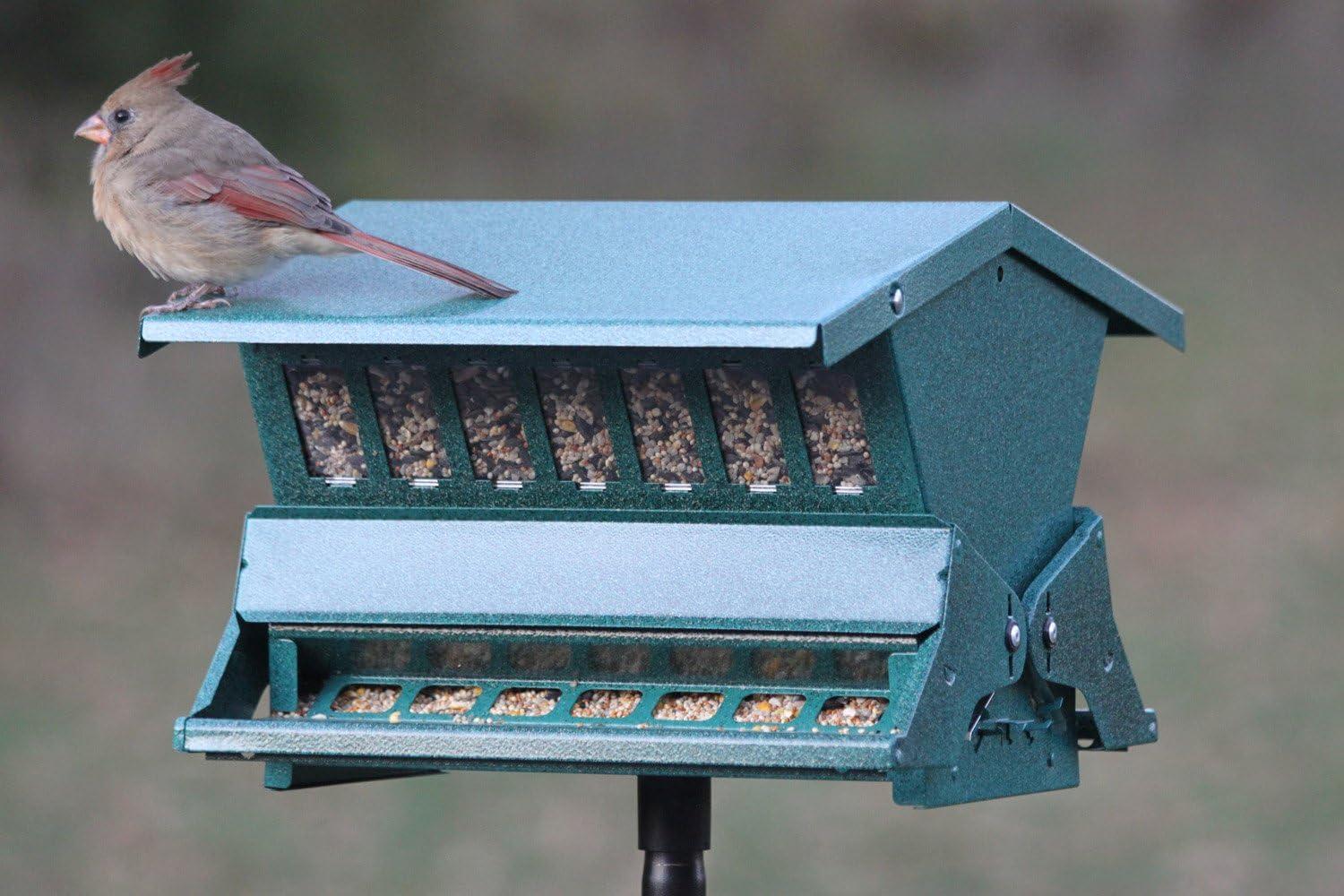 Green Metal Squirrel Proof Double-Sided Bird Feeder