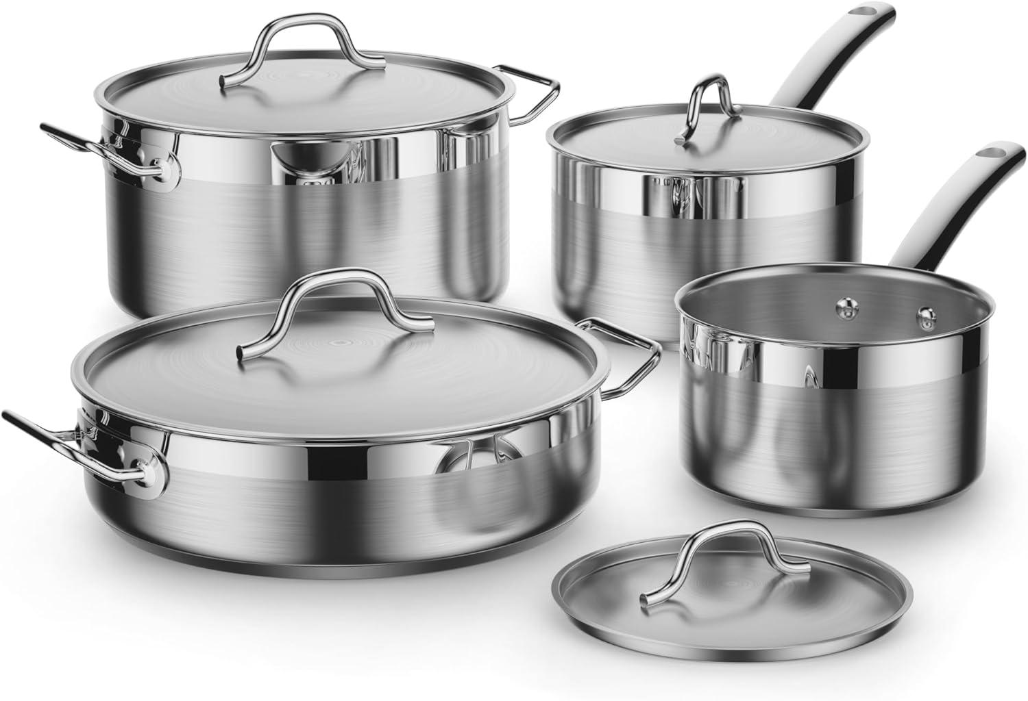 Professional 8-Piece Stainless Steel Cookware Set with Lids