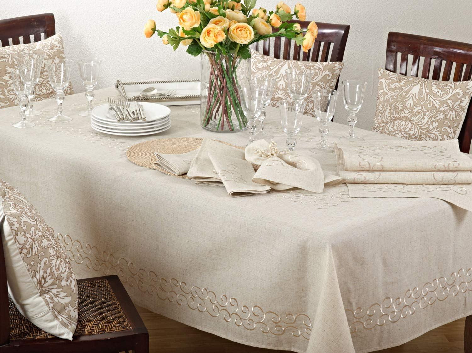 Natural Linen Blend Embroidered Table Runner, 16" x 72"