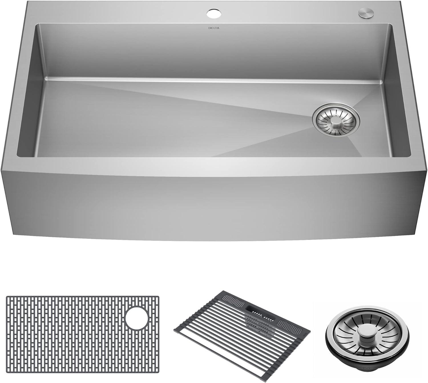 Lenta Retrofit Farmhouse Apron Front 16 Gauge Stainless Steel Single Bowl Kitchen Sink for Top Mount Installation