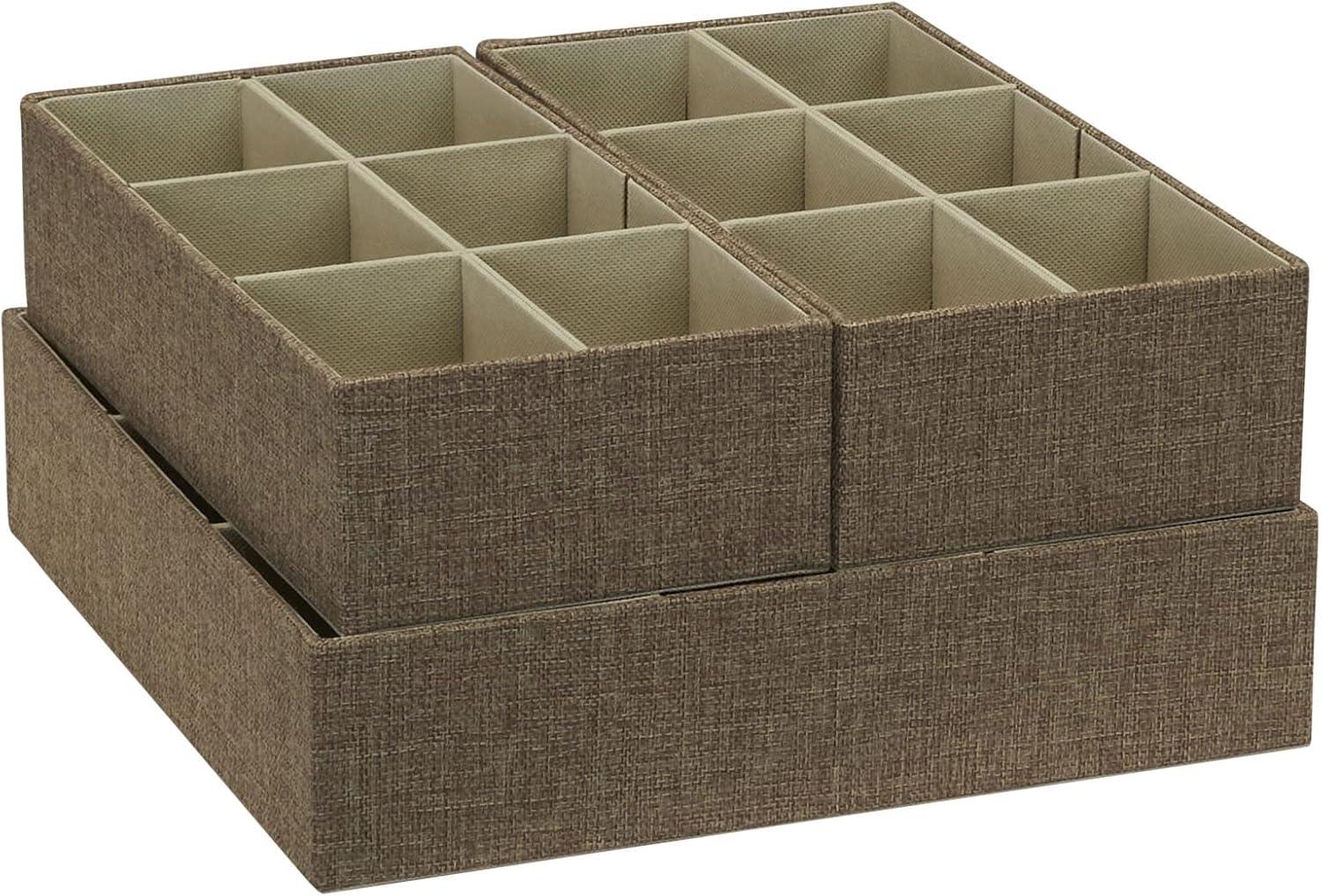 Household Essentials 3pc Drawer Organizer Set Latte Linen: Stackable Storage Boxes, Hard Sided, Light Brown, 12.6"x12.6"