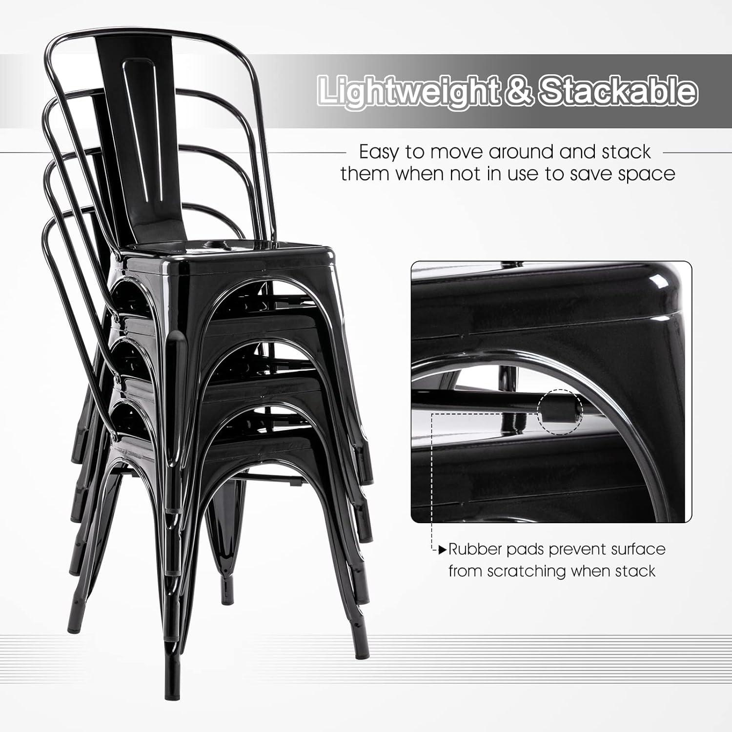 Black Metal Stackable Industrial Dining Chairs, Set of 4