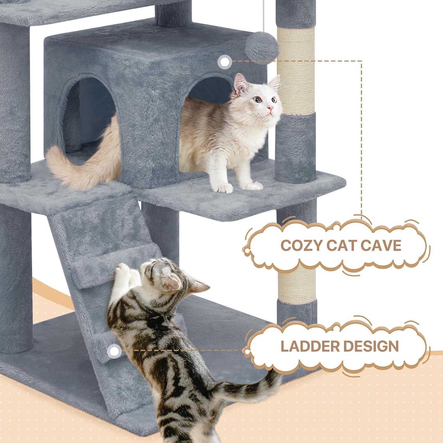 MoNiBloom 54.5" Multi-Level Cat Tree Condo Cat Tower with Scratching Posts & Plush Perch, Light Gray