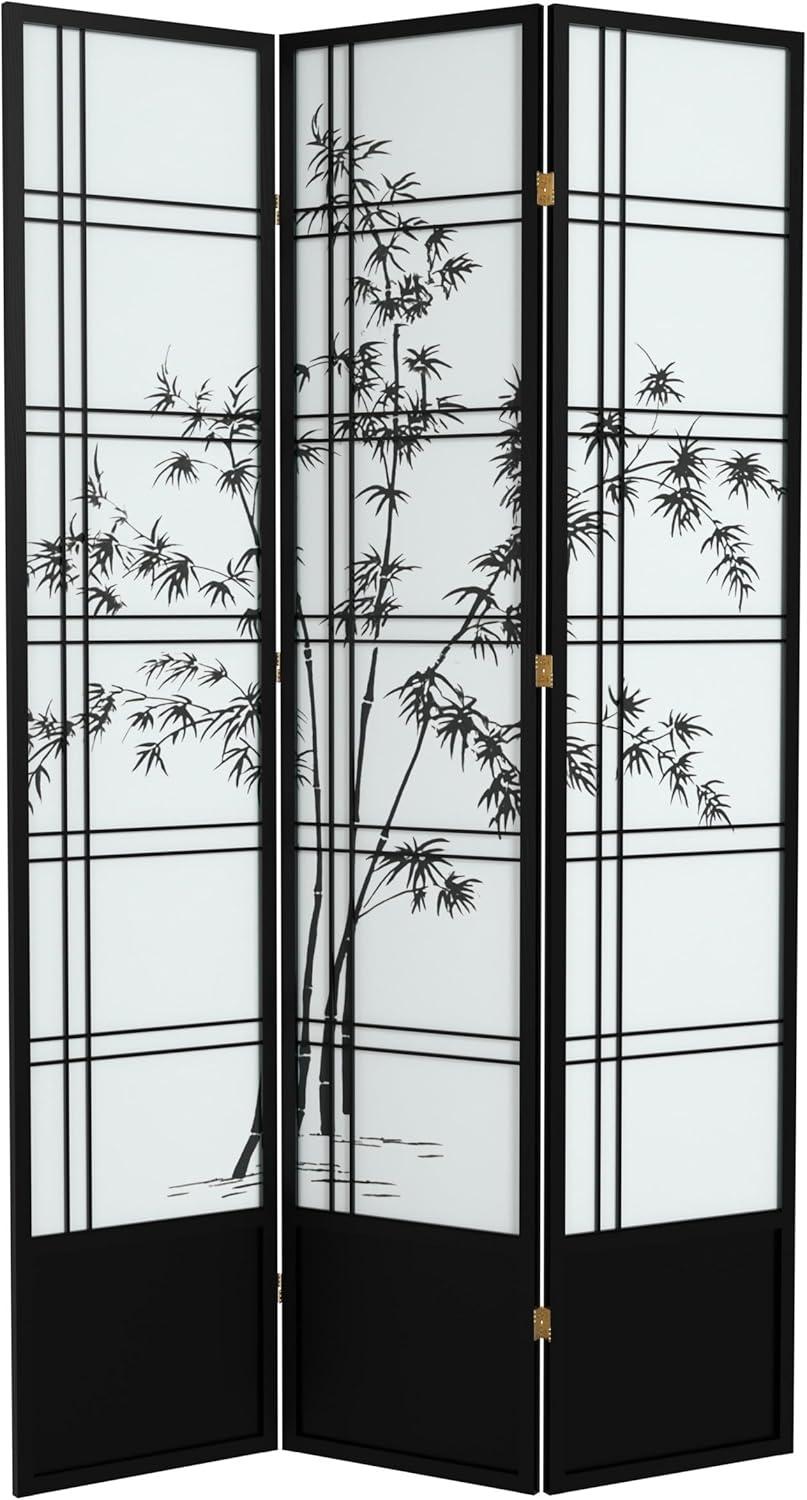 Oriental Furniture 7 Ft Tall Double Cross Bamboo Tree Shoji Screen, 3 panel, black