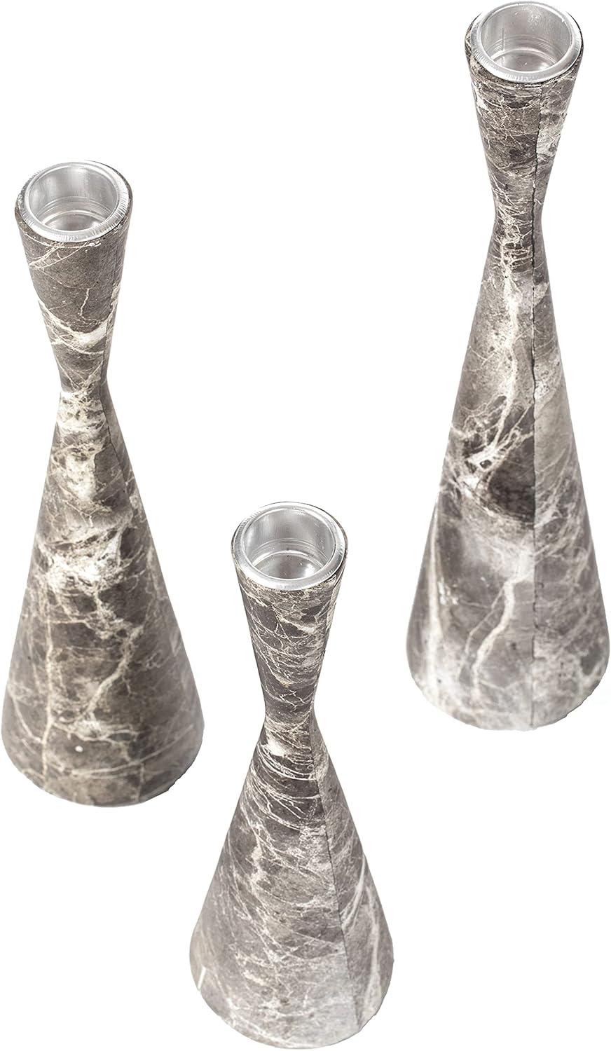 Ivy Bronx Marble Resin Candle Holders - 3 Set Taper Candlesticks for Home Decor, Gray