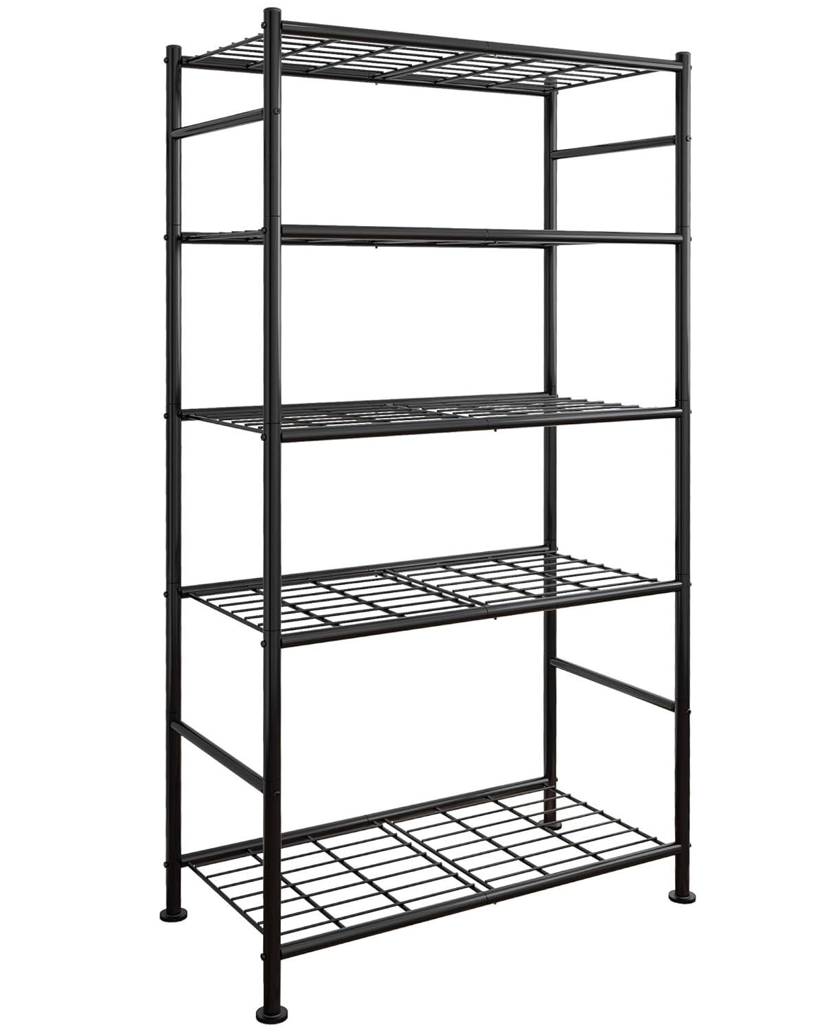 Storage Shelves - 5 Tier Shelf Organizer, Heavy Duty Garage Shelving Unit with Leveling Feet, Stable Metal Shelves Organizer for Pantry, Kitchen and Closet, 33.1" W X 12.6" D X 72.0" H, Black