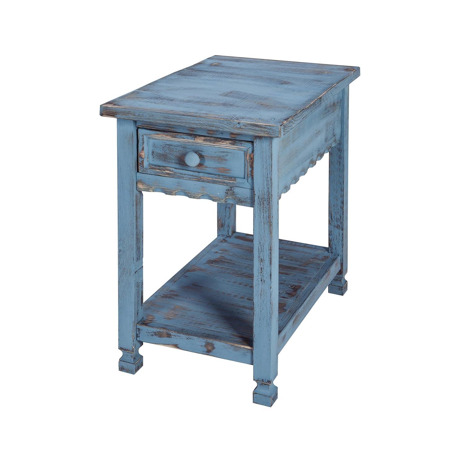 Alaterre Furniture Country Cottage Chairside End Table with 1 Drawer and 1 Shelf, Square Turned Legs, Farmhouse Style for Living Room, Antique Blue Finish