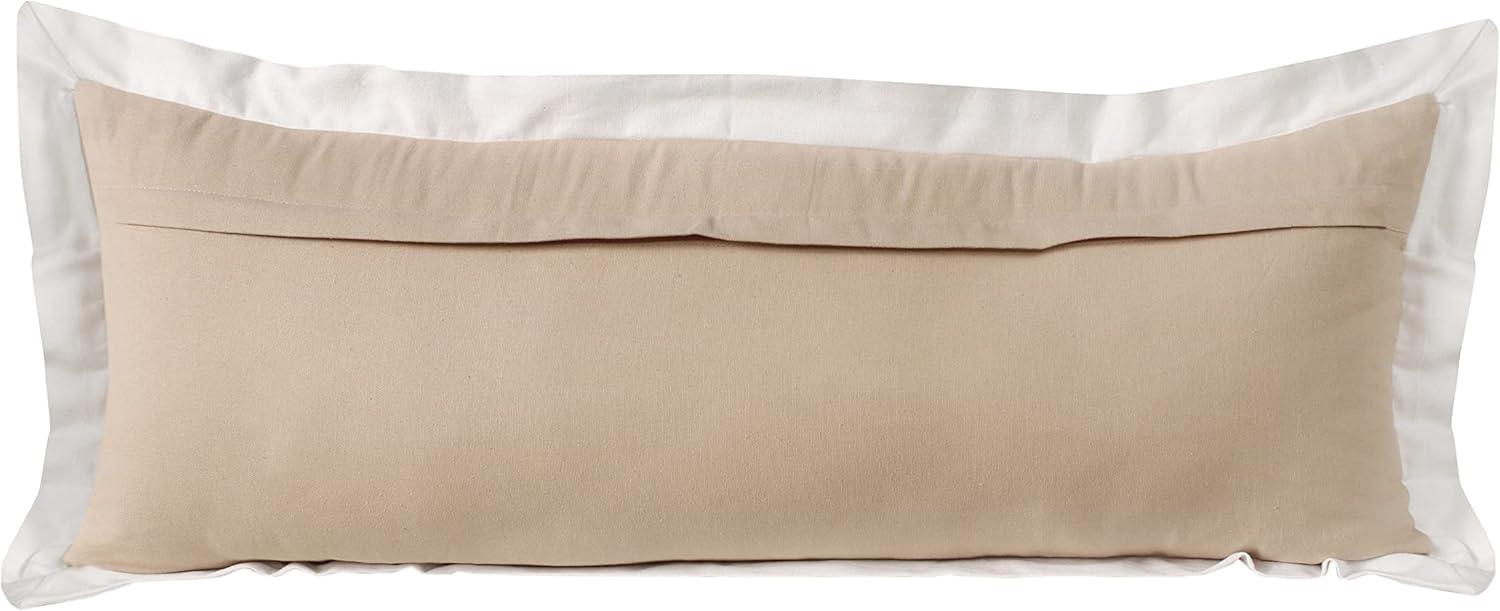 Ox Bay 14" x 36" Hand-Woven Tan/ White Bordered Organic Cotton Pillow Cover