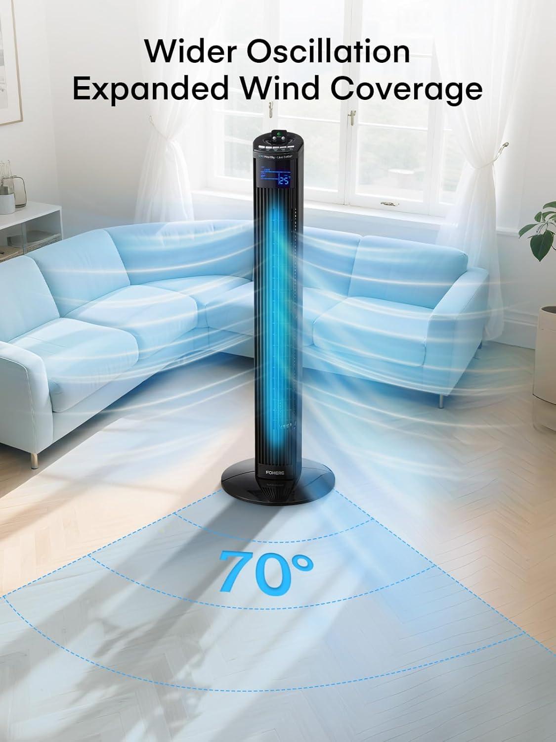 FOHERE Tower Fan, 36" Oscillating Tower Cooling Fan with Remote Control, 12-Hour Timer and Sleep Mode, Portable Stand up Floor Bladeless Fan (Black)