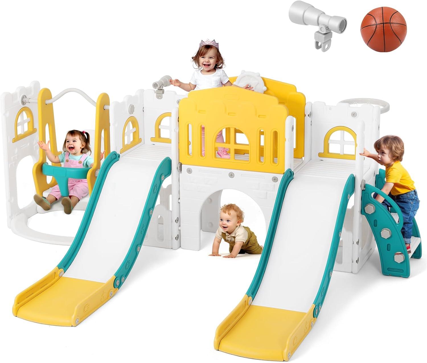 Multicolor Indoor Climbing Playset with Slide and Swing