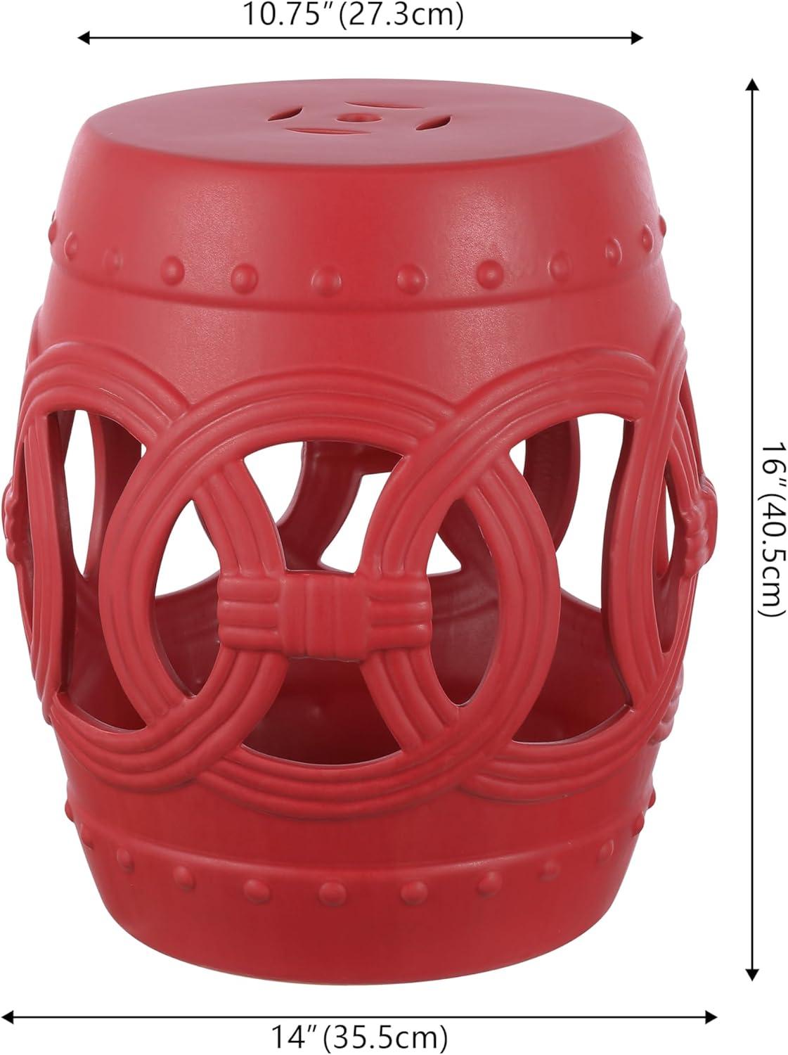 JONATHAN Y Lucky Coins 16" Chinese Ceramic Drum Garden Stool, Matte Red