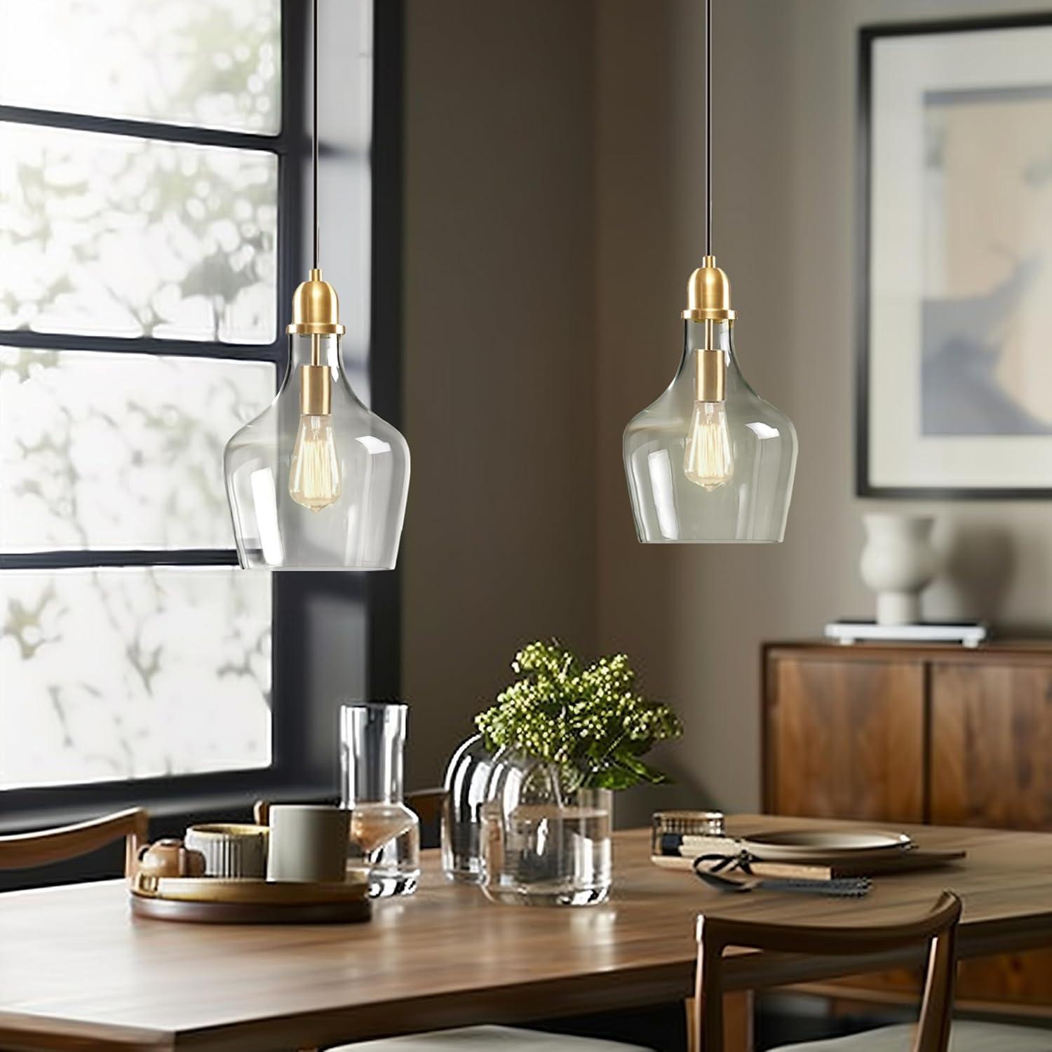 Ink+Ivy 9"x95.5" Auburn Bell Shaped Hanging Glass Simple Industrial Pendant Light Gold: Modern Ceiling Fixture, 60W E26, Adjustable Height
