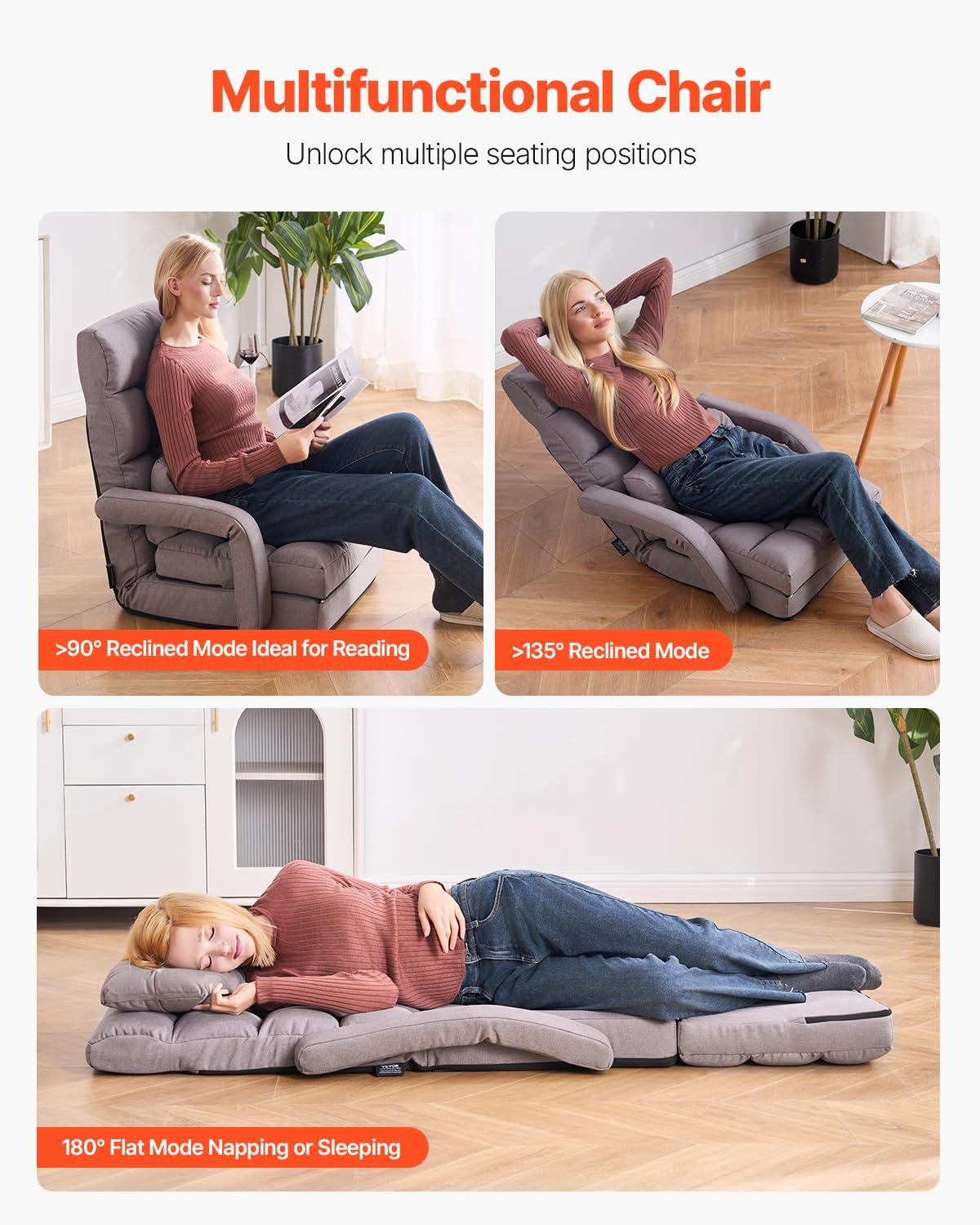 Trule Floor Chair with 5 Adjustable Position and Armrest Floor Gaming Chair Gray