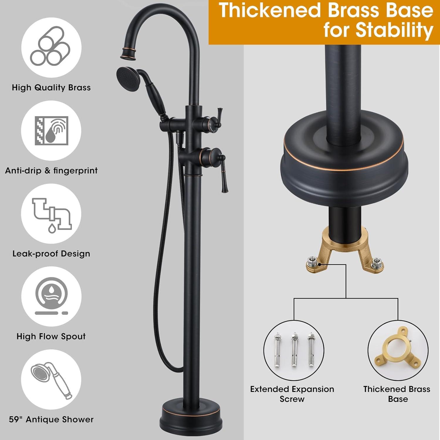 CASAINC Freestanding 2 Handles High Flow Bathtub Faucet with Hand Shower