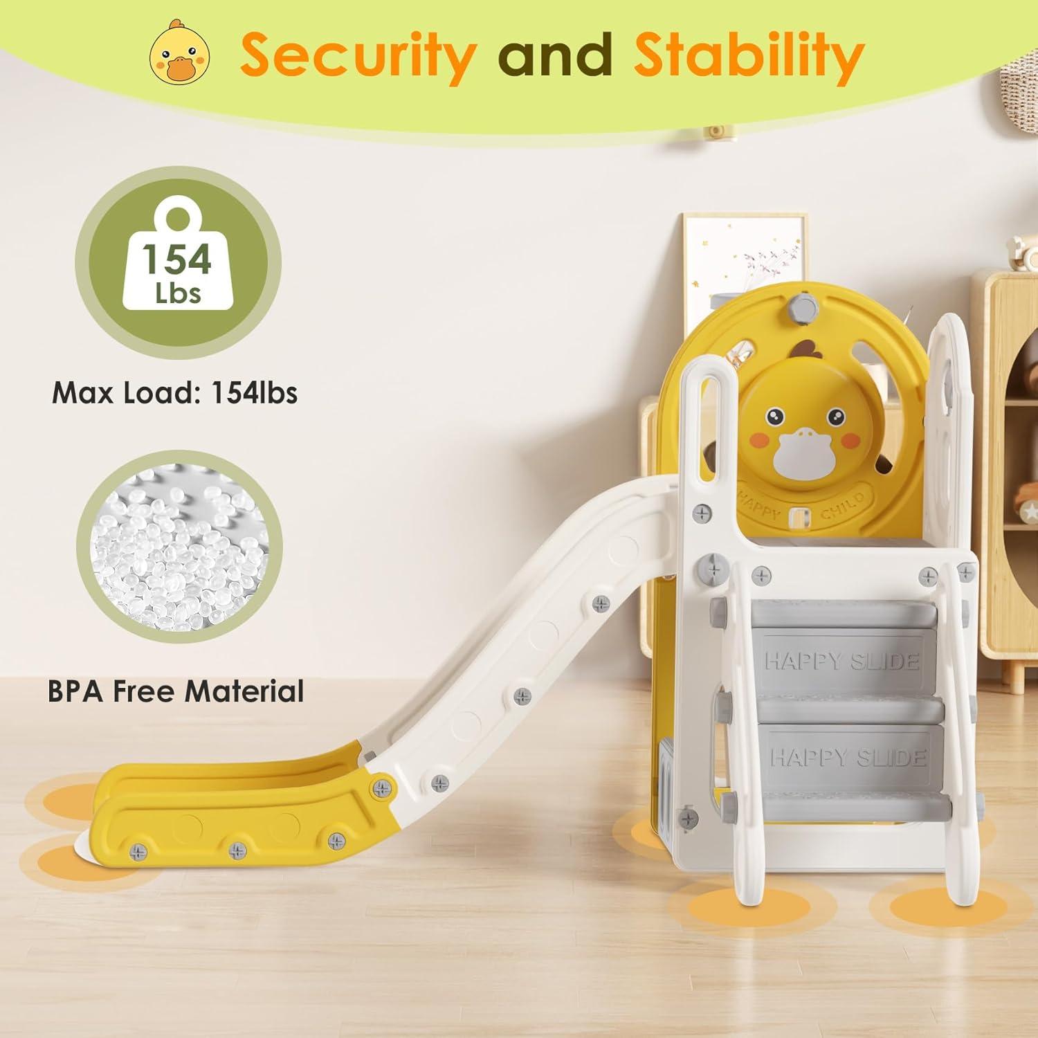 Suteck 5 in 1 Toddler slide, Kids Slide with Climber Outdoor Indoor Slide Cute Duck Theme Playset