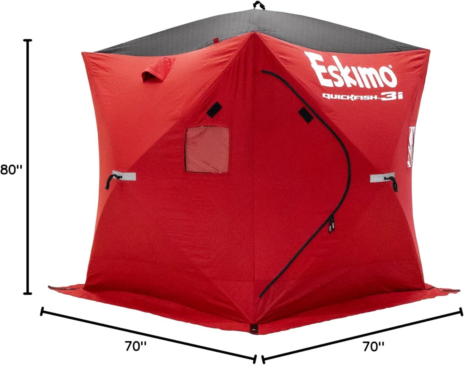 Red Fiberglass Pop-Up Ice Shelter for 3 Persons with Carry Bag