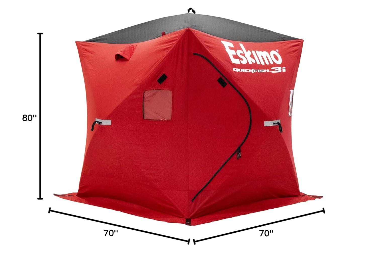 Red Fiberglass Pop-Up Ice Shelter for 3 Persons with Carry Bag