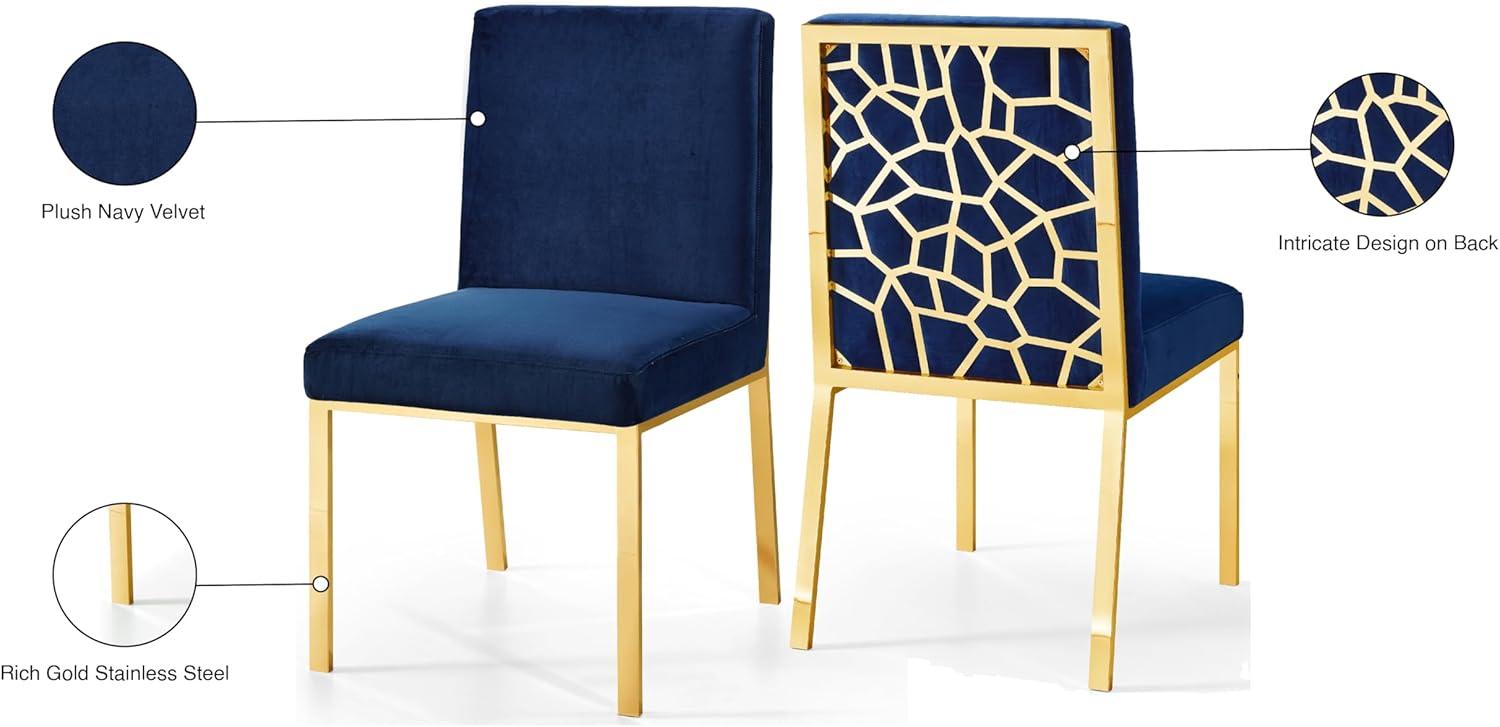 Opal Navy Blue Velvet & Gold Metal Dining Chair