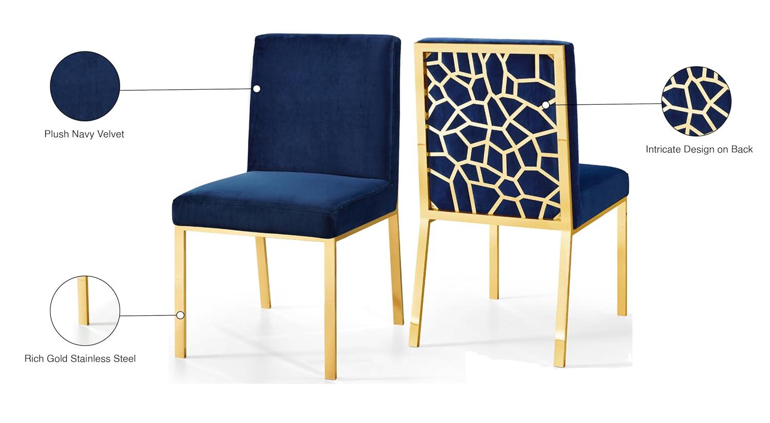 Opal Navy Blue Velvet & Gold Metal Dining Chair