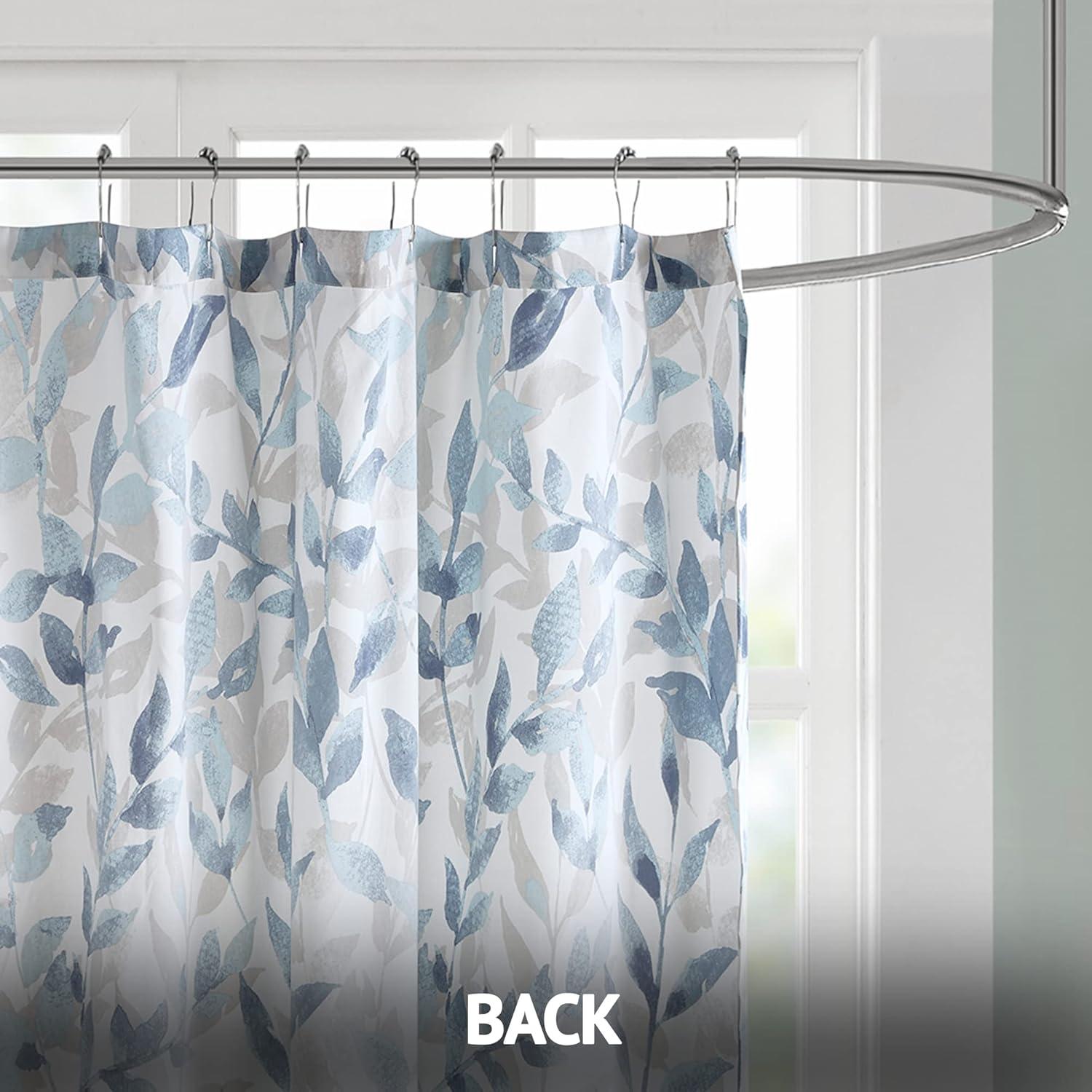 Leisha Blue Botanical Print Fabric Shower Curtain