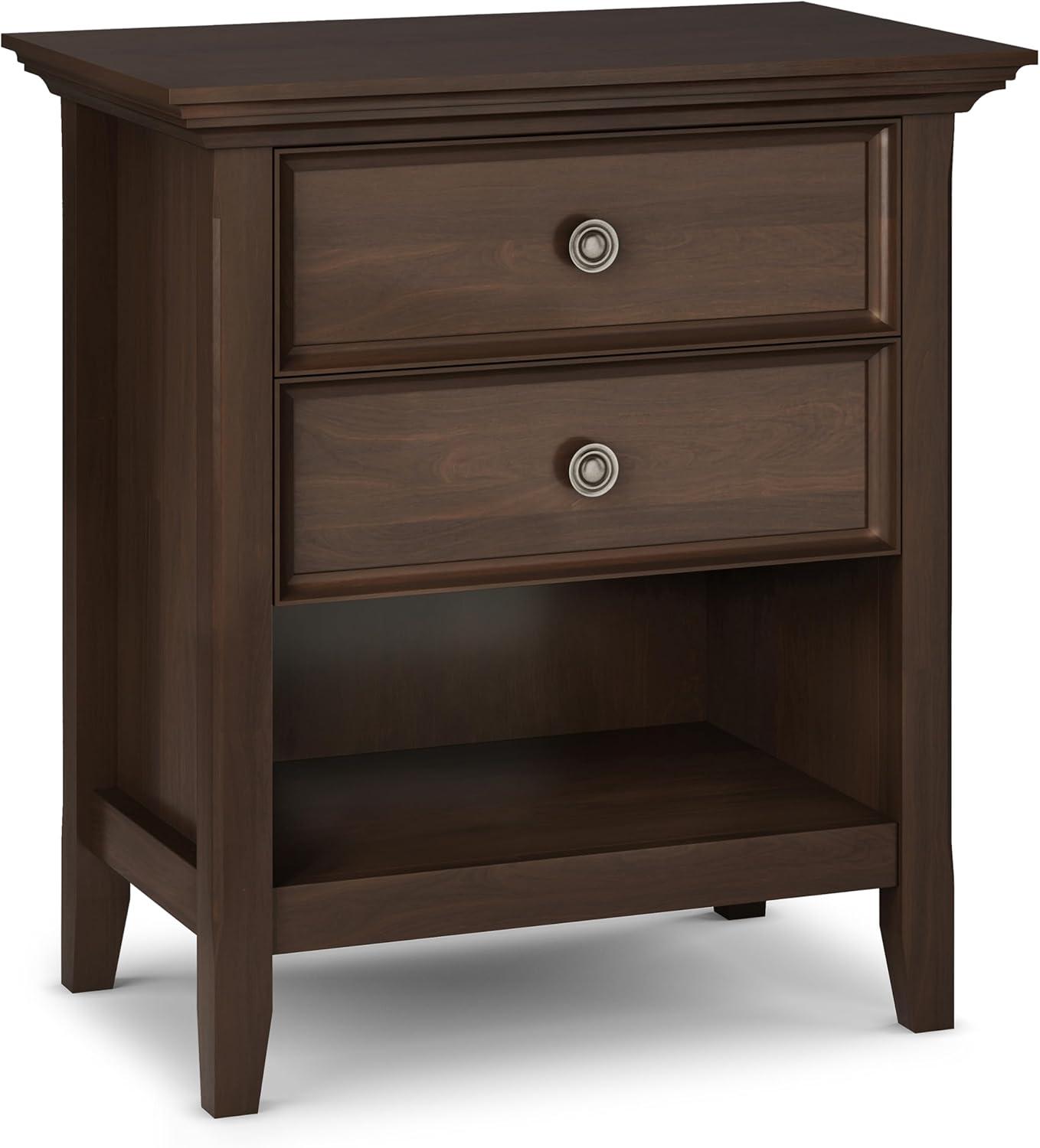 Simpli Home Amherst 24"W 2-Drawer Solid Wood Nightstand with Open Shelf