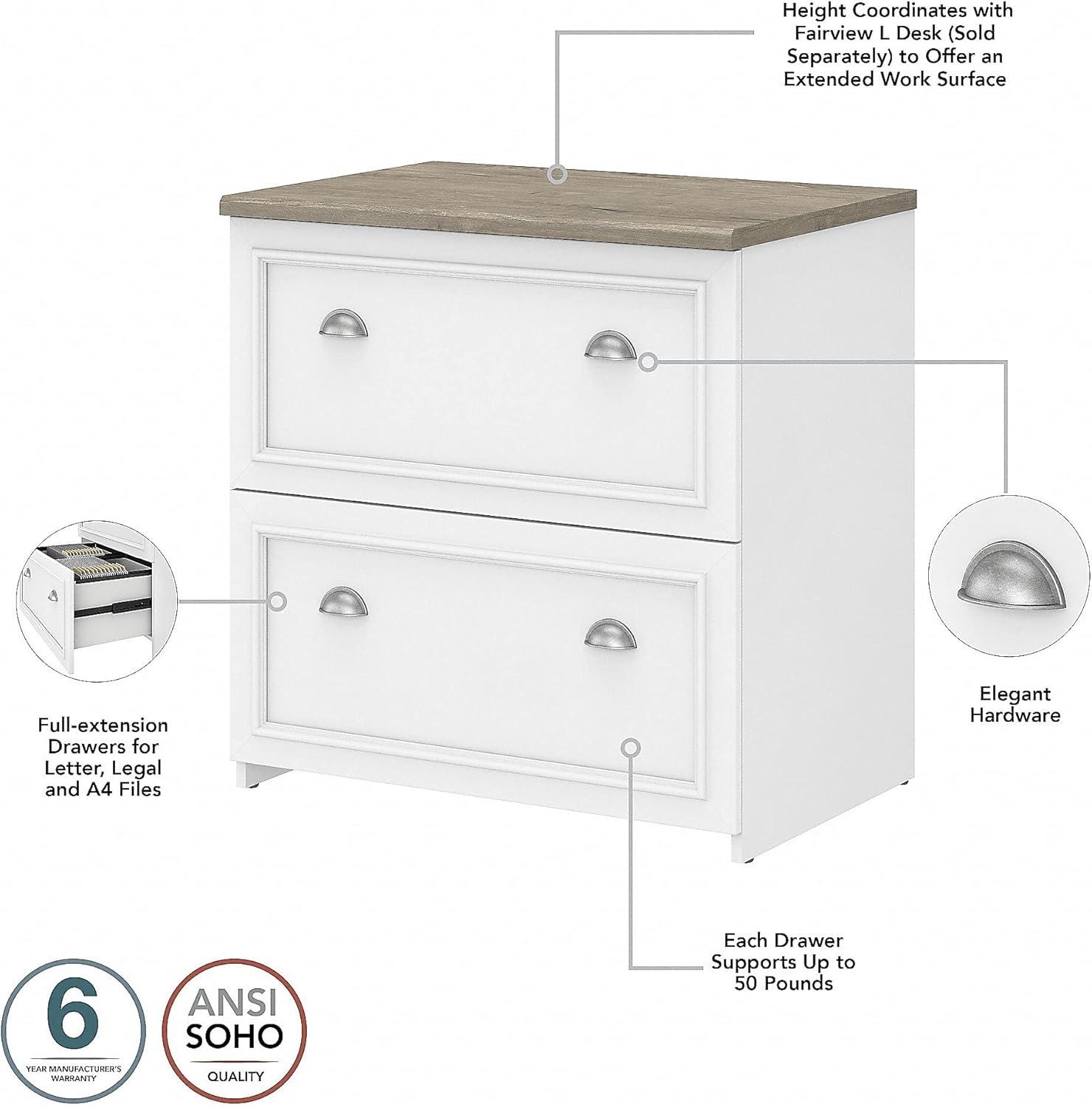 Fairview L Desk 4 Pc Set with Storage in White and Gray - Engineered Wood