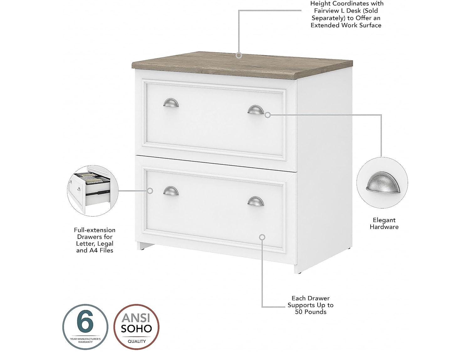 Fairview L Desk 4 Pc Set with Storage in White and Gray - Engineered Wood