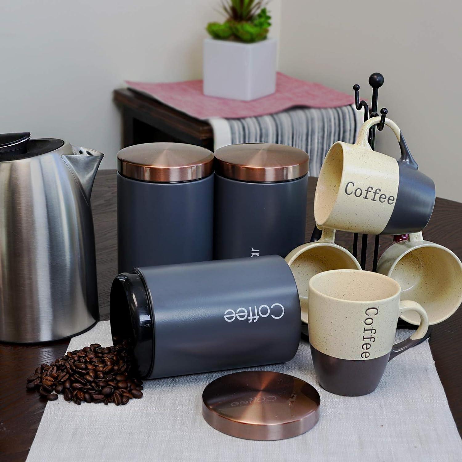 MegaChef Essential Kitchen Storage 3 Piece Sugar, Coffee and Tea Canister Set in Matte Gray