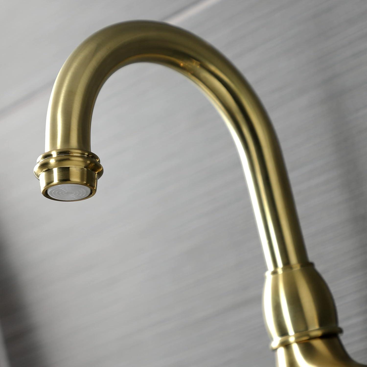 Kingston Brass English Country Two-Handle 3-Hole Deck Mount Bridge Bathroom Faucet with Brass Pop-Up