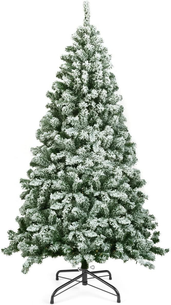 Costway 6FT Snow Flocked Artificial Christmas Tree Hinged w/928 Tips and Foldable Base